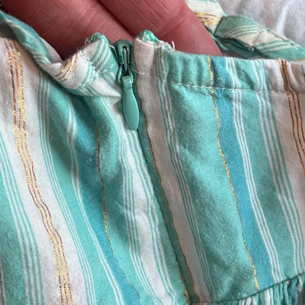 Gap‎ Kids Girls Turquoise Gold Metallic Striped Cross Back Tiered Dress S 6-7